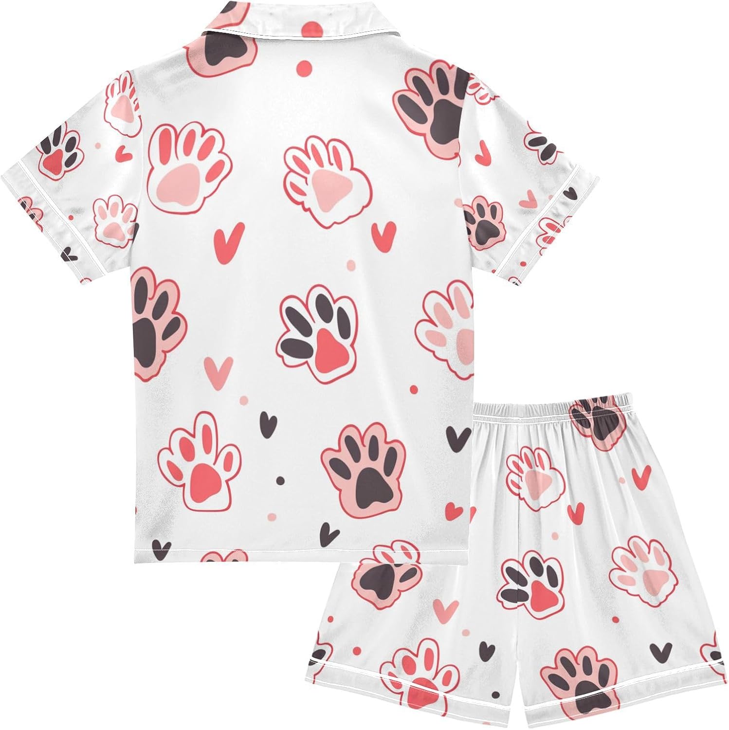 Girls Sleepover Pajama Set Lovely Sleepy Short Pjs 2pcs Set for Children Nightwear 5-6Y Cute Cat Paws