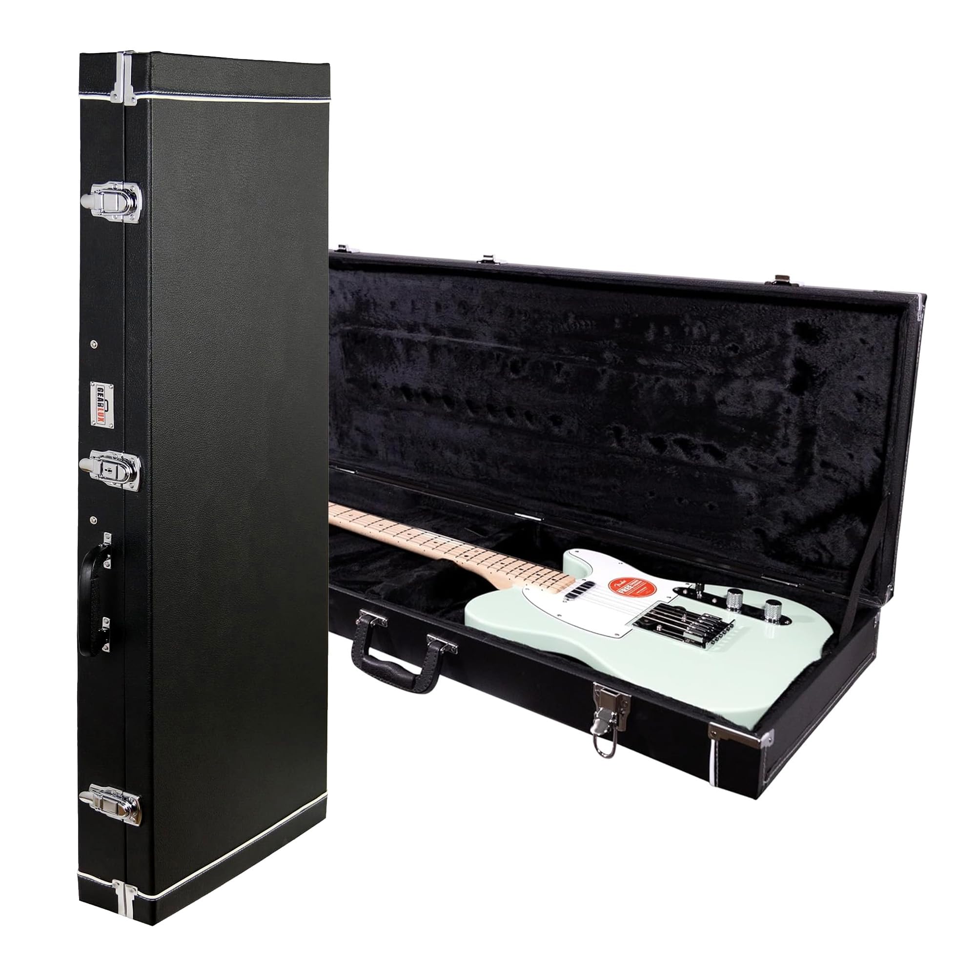 Gearlux Electric Guitar Hard Case for Fender Stratocaster/Telecaster and Standard-Size Guitars with Exterior Lock and Key, Interior Accessory Compartment, and Plush Interior Padding - Black