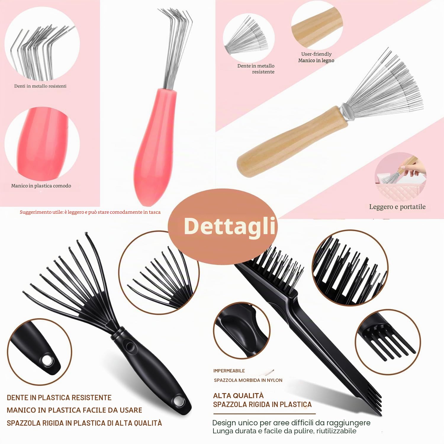 Strumento Pettine di Pulizia,4 Pezzi Spazzola per Capelli Spazzola per La Pulizia Strumento di Pulizia per Pulizia dei Capelli Mini Strumento per Rimuovere Capelli,Polvere,Sporco