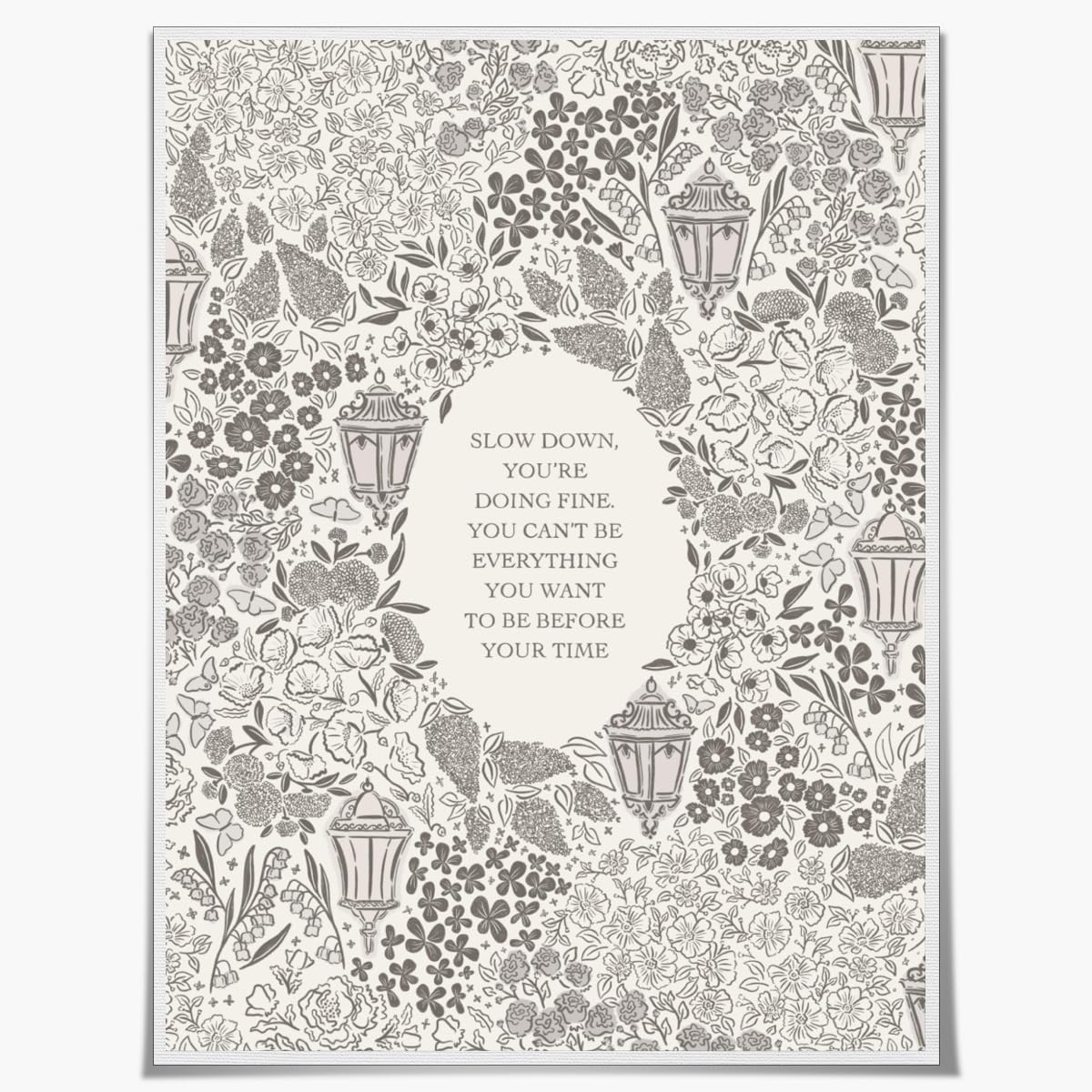 Slow Down Youre Doing Fine Wall Art Inspirational Black White Lanterns Floral Canvas Prints Vintage Preppy Wall Decor