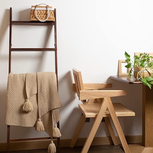 Miniatura 76 de Escalera para mantas, soporte de edredón de madera de 6 niveles, estante decorativo para escalera, estante inclinado, estante de almacenamiento