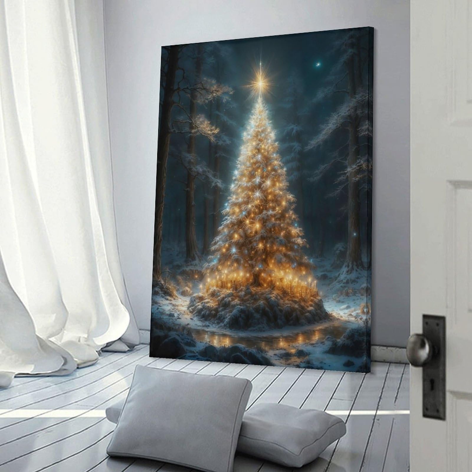 Junmoney Christmas Tree Wall Art Print, 24x36inch(60x90cm), for Corridors, Hallways Or Apartment Entries, Wall Decor to Refresh Empty Corners