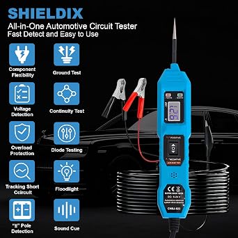 Power Circuit Probe Tester, 6V-24V DC Automotive Car Electric Fuse & Voltage Tester with LED Test Light, HD LCD Readout, Overload Protection, Short Circuit Finder with 14.7FT Cable