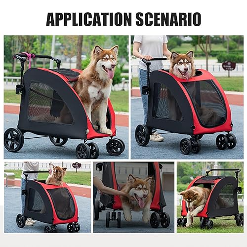 Miniatura 9 de Cochecito de perro para perros grandes, cochecito plegable para perros grandes de hasta 220 libras, cochecito de perro con ruedas todo terreno para