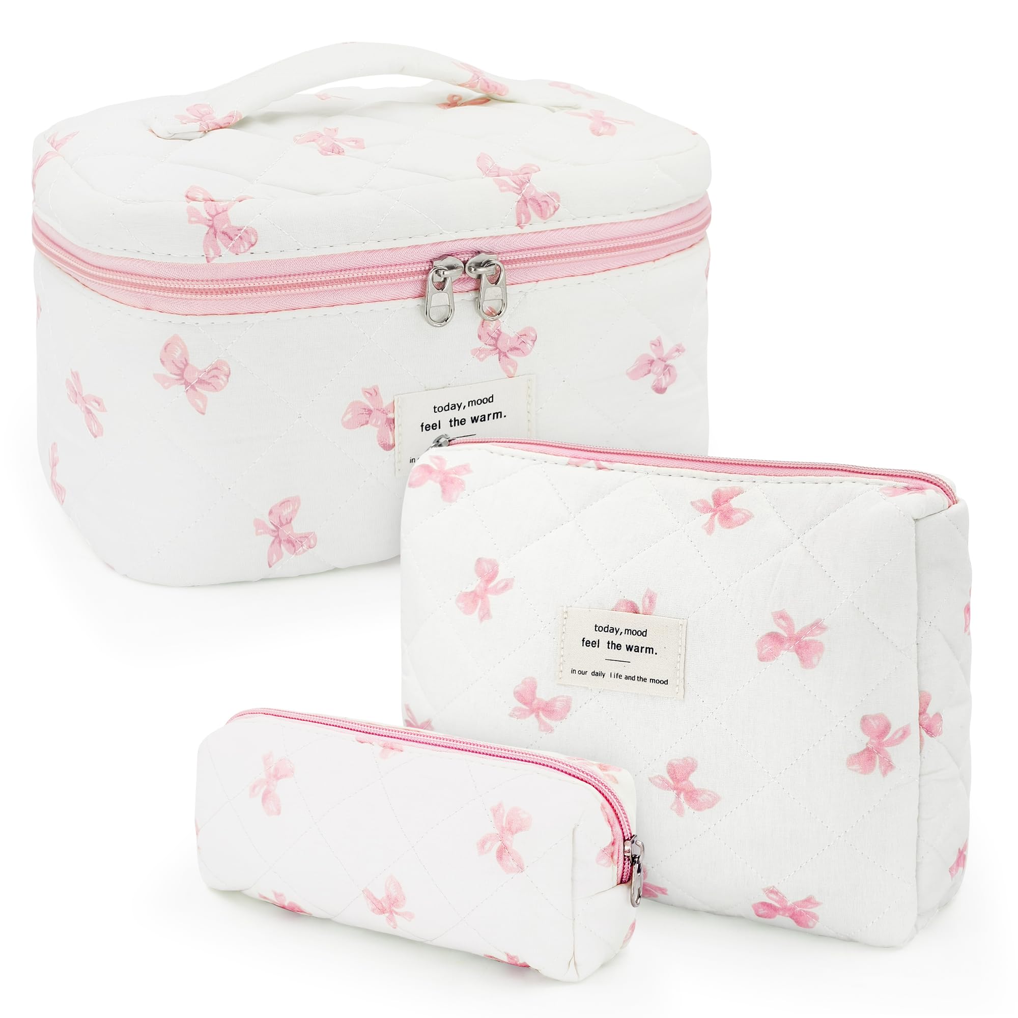 beifon 3er Set Kosmetiktasche Kulturtasche Damen mit Blumenmuster, Kulturbeutel Make Up Tasche, Tragbare Schminktasche Makeup Bag Waschtasche Groß Frauen Mädchen