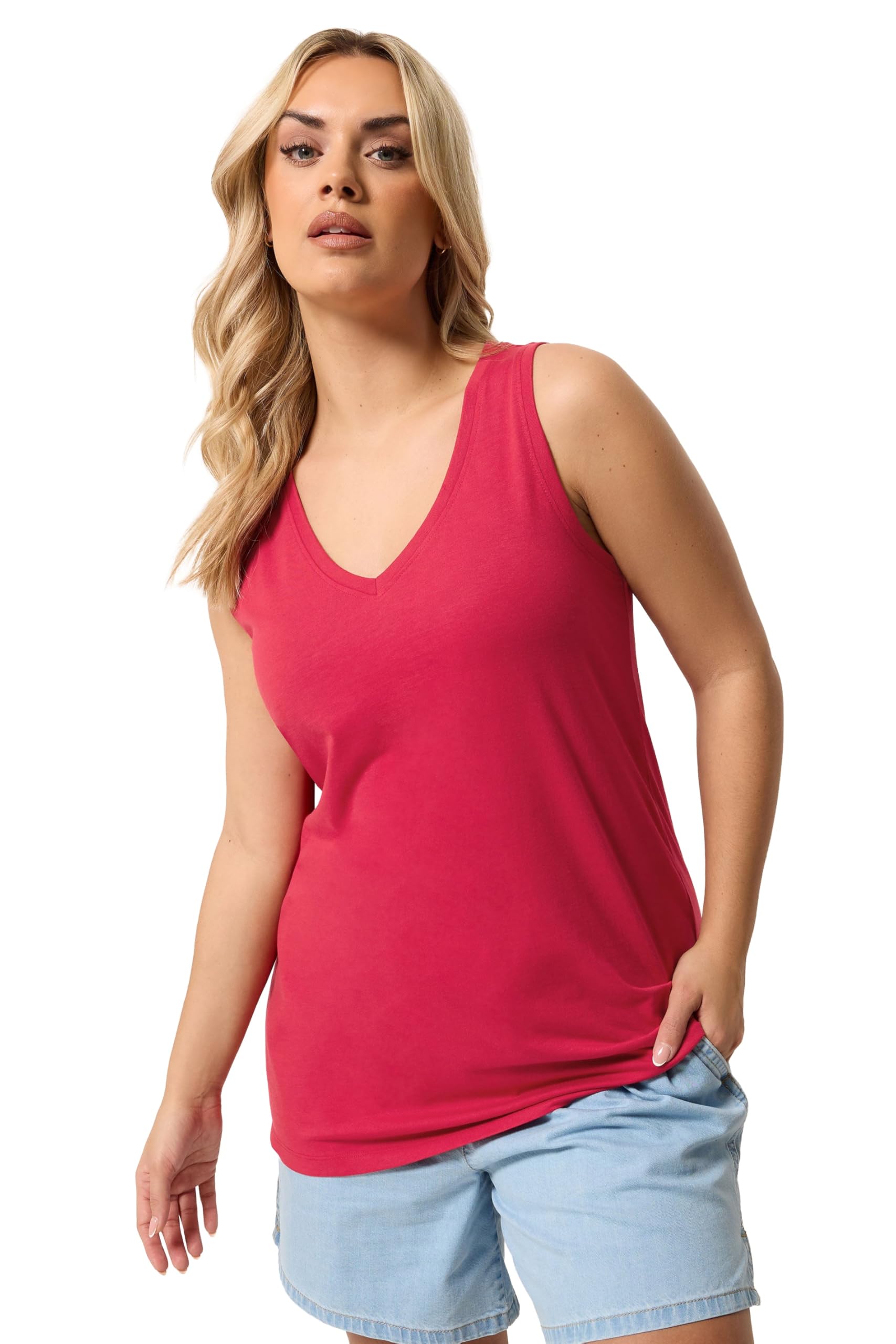 Yours Women's Red Curve V-Neck Core Vest Top - Plus Size Curve