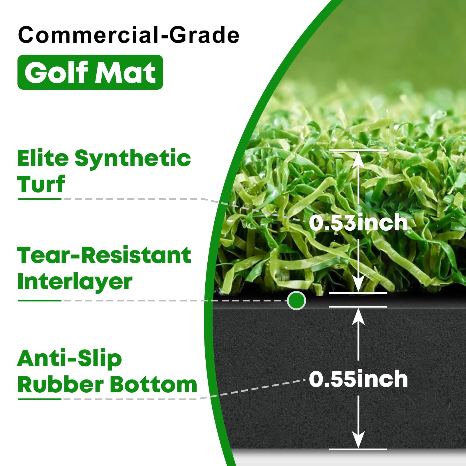 Golfschlagmatte mit integrierter Ballablage, faltbare Golf-Übungsmatte mit Gummiunterseite, hält 32 Golfbälle, Fairway-Rasen