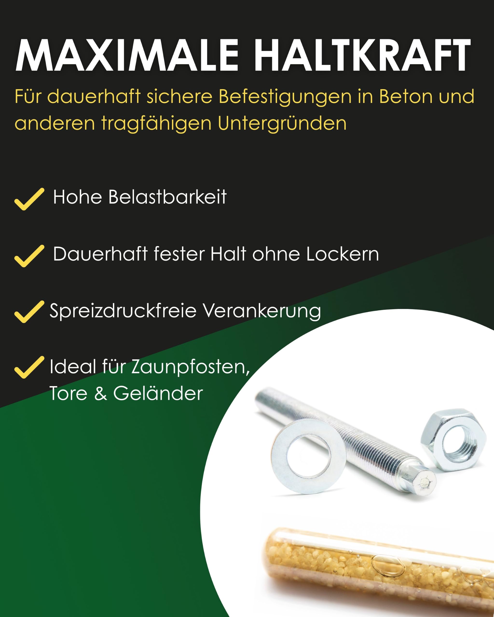 Verbundanker M10 x 130 mm Set verzinkt für Beton 20er | Inkl. Gewindestange, Mutter & Unterlegscheibe I Für Zaunpfosten, Tore & Geländer
