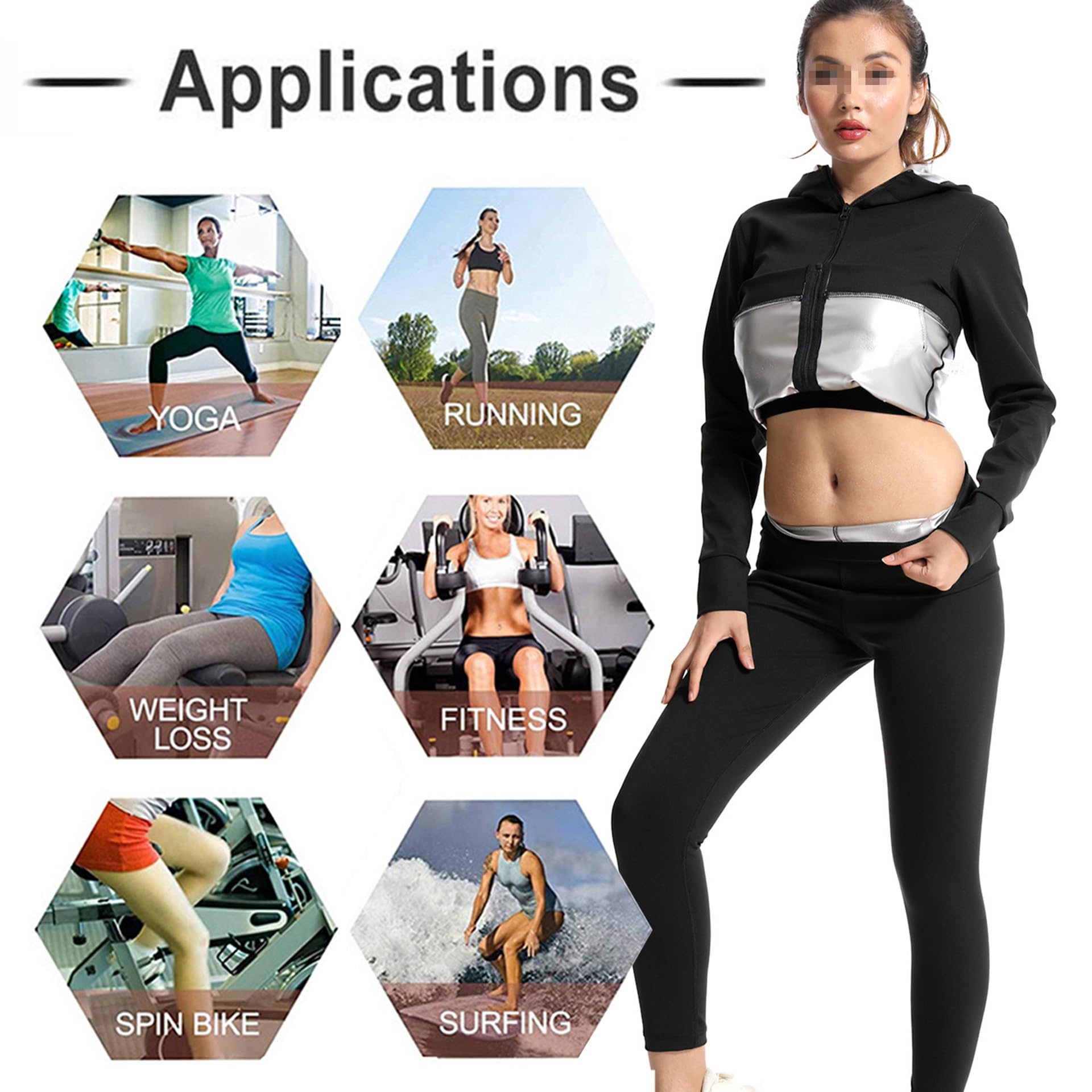 Traje Sauna Mujer Adelgazante, Trajes De Sudoración, Fajas Reductoras Mujer Adelgazantes, Traje De Sudor Pérdida De Peso para Fitness Yoga Running, Conjunto De Pantalón Superior