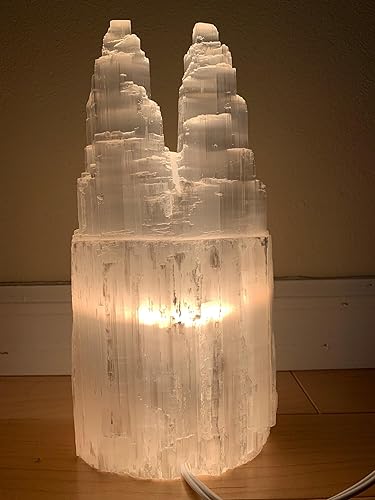 Miniatura 10 de Lámpara de rascacielos doble de selenita, lámpara de selenita de dos torres, lámpara de torre doble de cristal curativo blanco natural, lámpara de