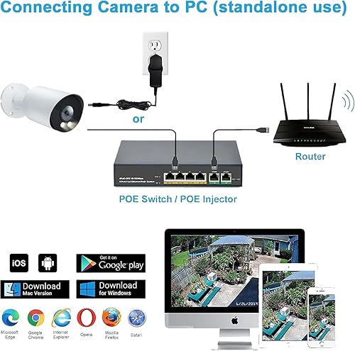 Miniatura 8 de Real HD Cámara IP POE de visión nocturna a todo color de 6MP para sistemas IP NVR, con luces blancas visibles, ángulo de visión de 105°, al aire