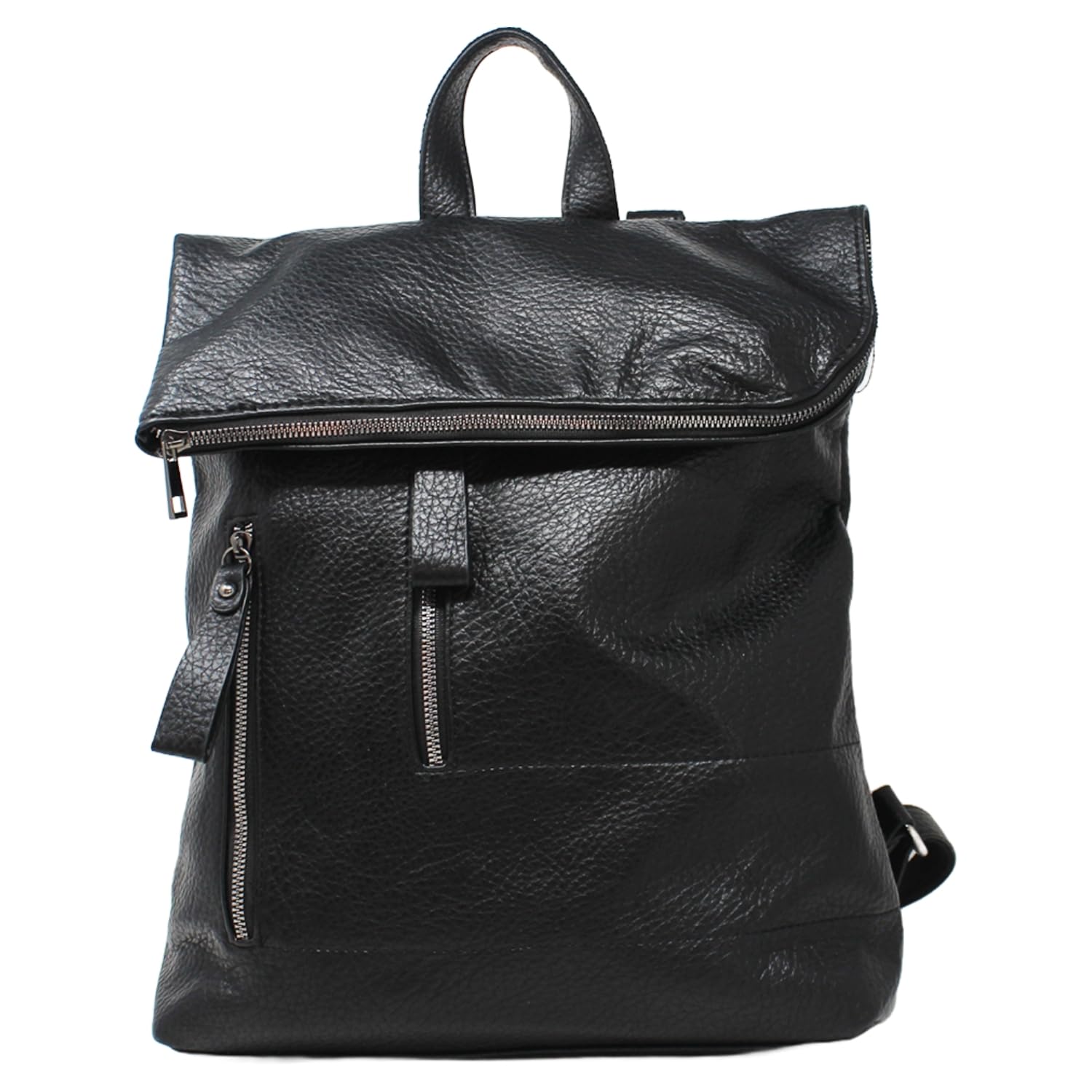 SubMeHa Leather Fold-Over Anti-Theft Backpack, Multiple Colours, Zippered Pockets (Black)