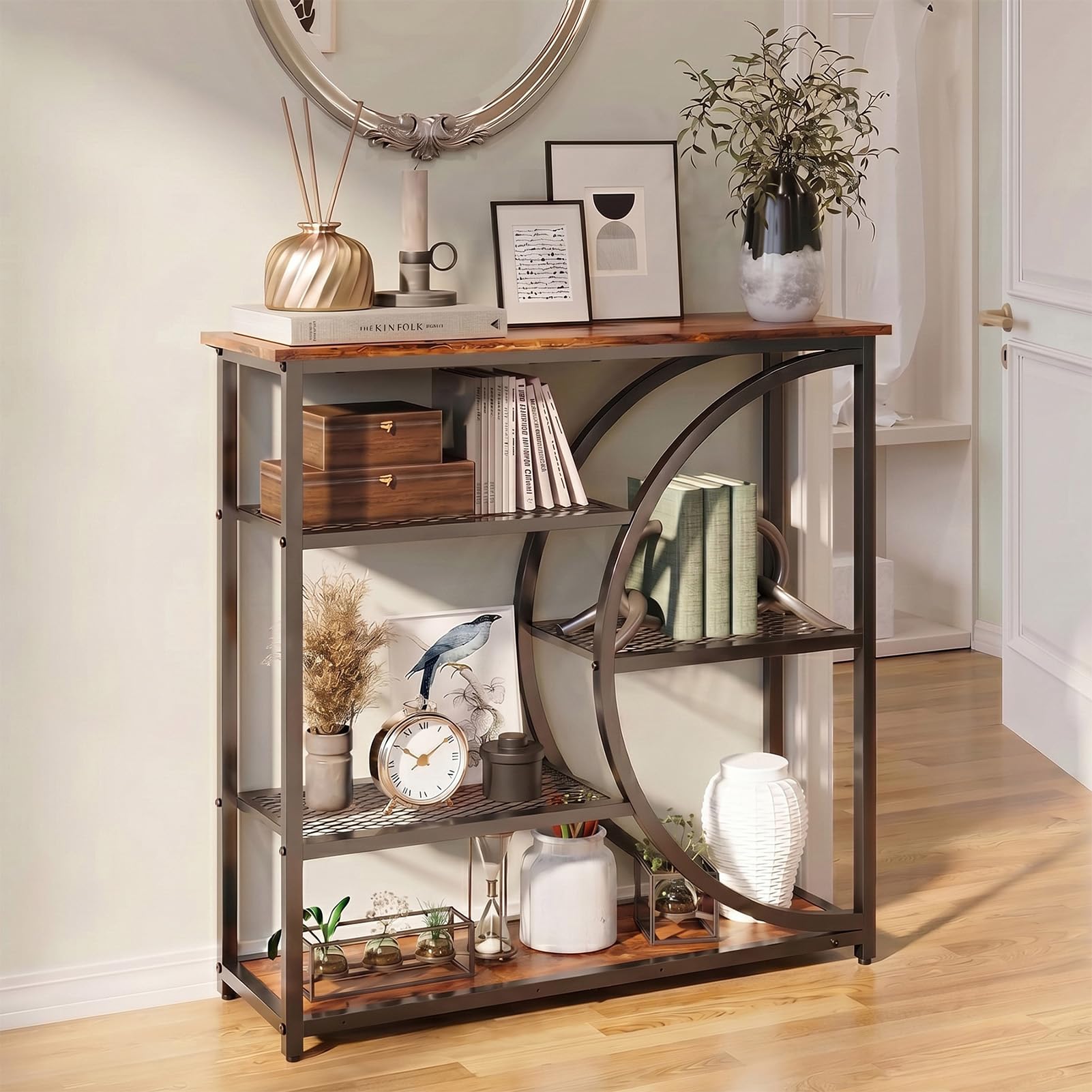 HavenlyYouth 75 cm Eingangstisch, Schmaler Konsolentisch, Industrieller Sofatisch mit 5-Stufigen Ablagefächern, Eingangstisch für Flur, Hinter der Couch, Wohnzimmer, Foyer