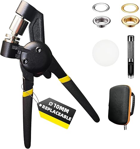 HAPDEN Kit de herramientas de ojales resistentes, kit de ojales de lona reemplazables 38 con 200 ojales de 0.394 pulgadas, perforador de agujeros