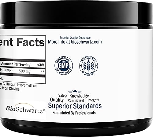 Miniatura 8 de BioSchwartz Suplemento NMN  500 mg de mononucleótido de nicotinamida  30 porciones, 60 cápsulas  Fabricado en los Estados Unidos con ingredientes de