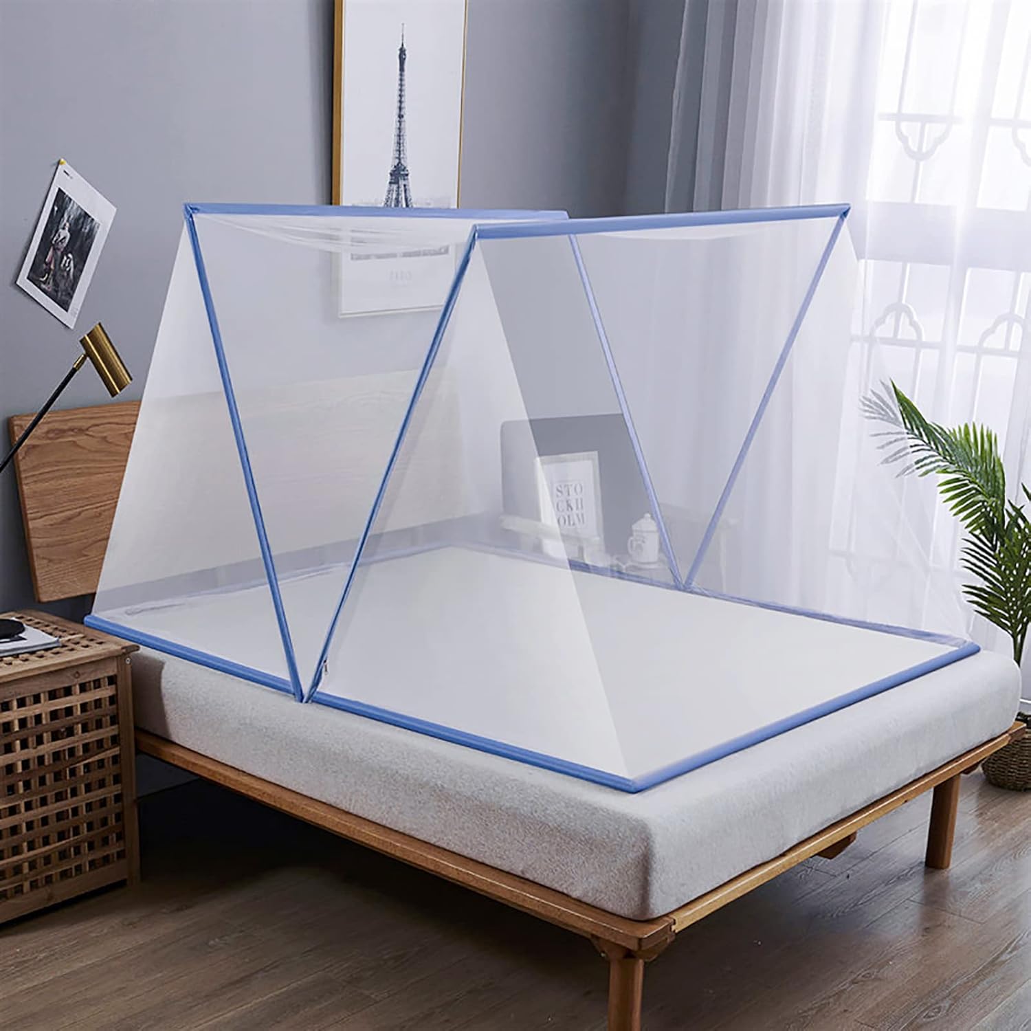 Foldable Blue Mosquito Net - Rectangular Polyester Insect Protection for Indoor & Outdoor Use(190x135x80cm)