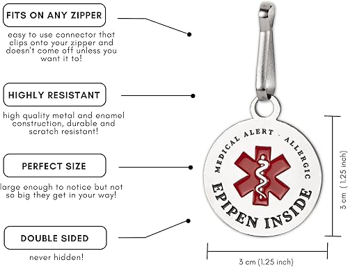 Miniatura 2 de EpiPen - Etiqueta para bolsa (2 unidades)  Etiqueta de alerta médica para bolsa, etiquetas de metal duraderas de doble cara  1.2 in  1.25 pulgadas