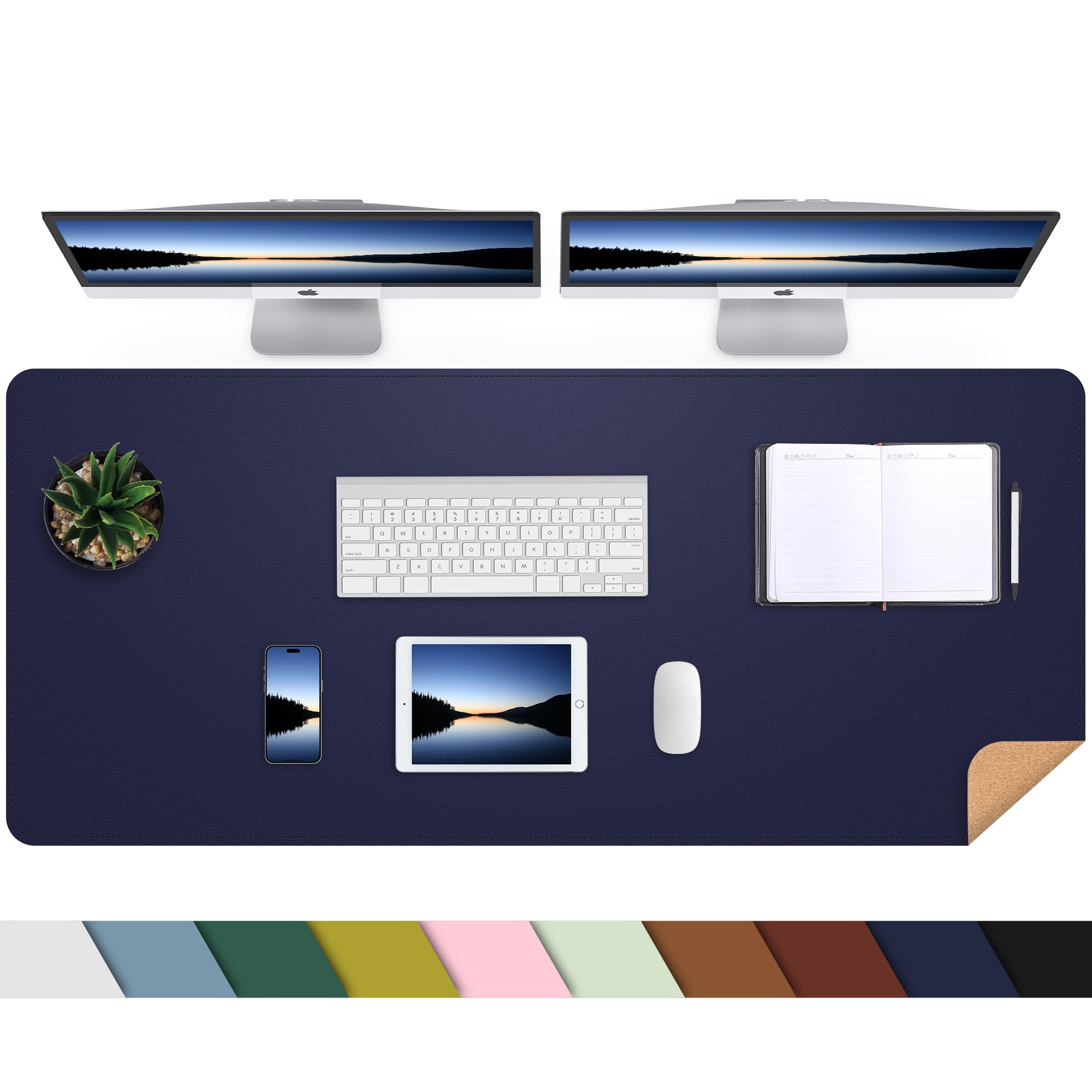 AFIING Leather Desk pad Protector, Large Non-Slip Office Desk Mat with Natural Cork & PU Leather, Waterproof Writing Mouse Pad for Office and Home (