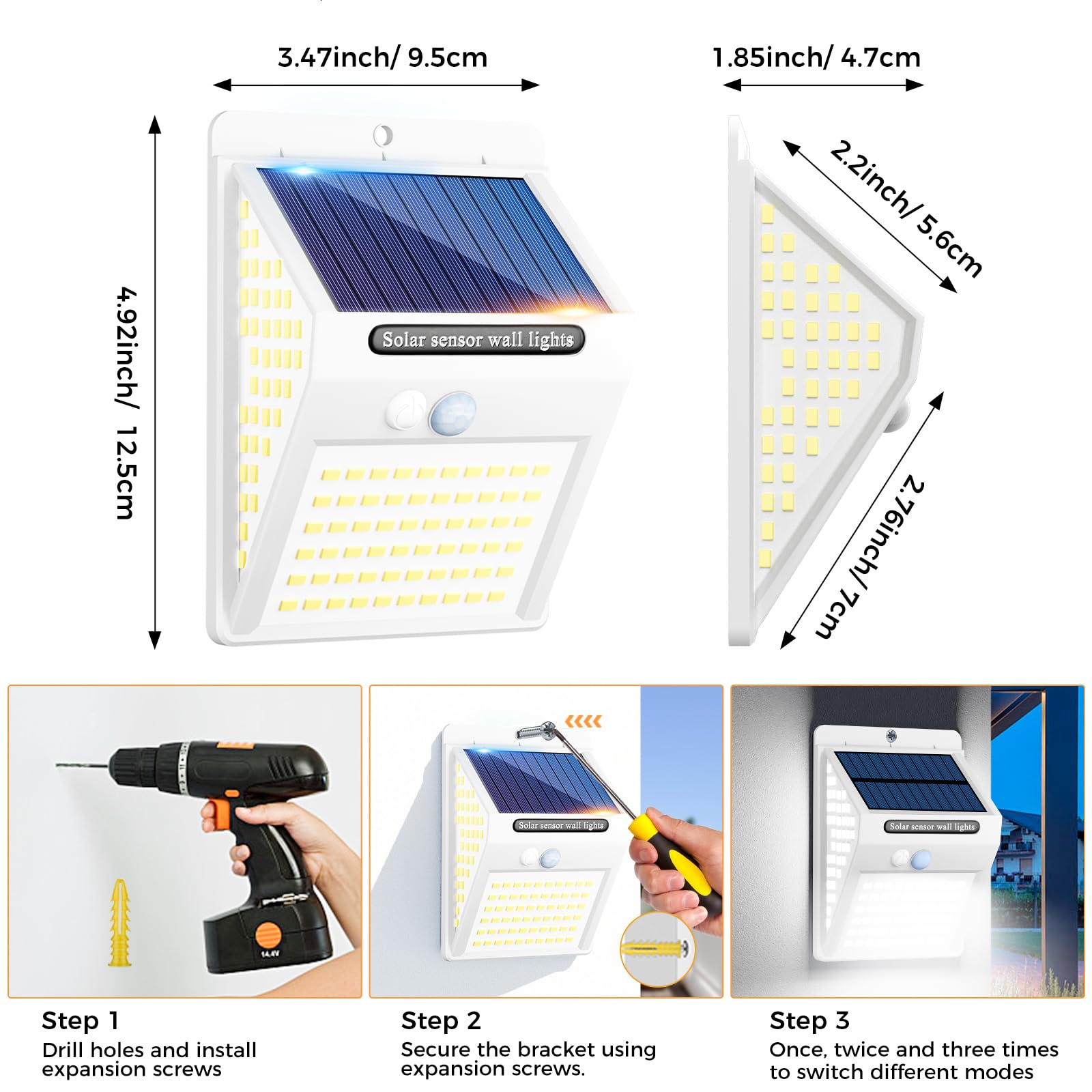 litogo [4 Pack White Frame 140LED Solar Security Lights Outdoor - Image 4