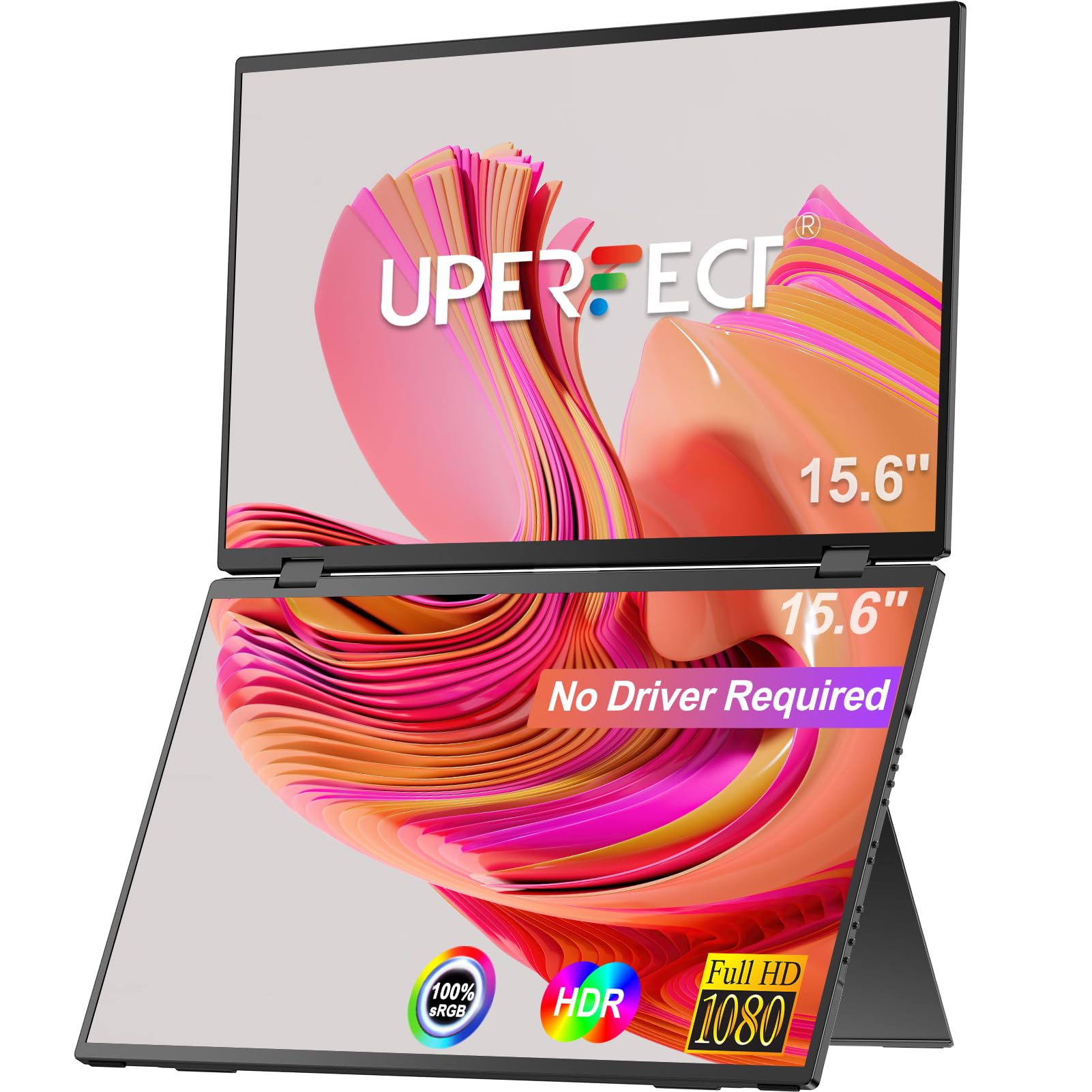 UPERFECT Delta 15,6" Podwójny Przenośny Monitor do Laptopa 1080P HDR 360° Składany Potrójny Monitor z Podstawką do Laptopa, Komputera, Telefonu, Konsoli do Gier (Nie Wymaga Sterowników)