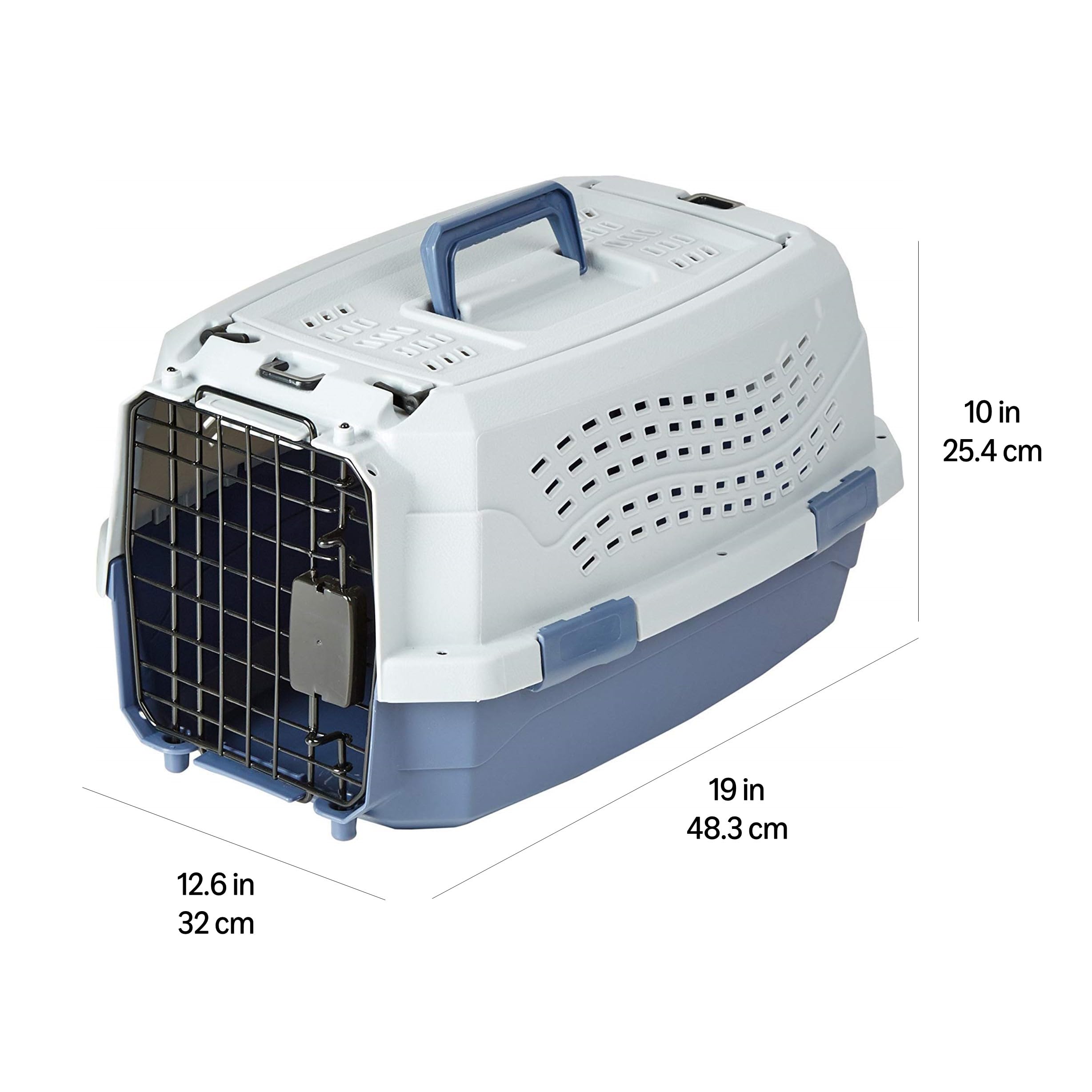 Amazon Basics Caisse de transport pour Chat animal domestique 2 portes dont 1 sur le dessus, Bleu, L 48 x l 32 x H 25 cm
