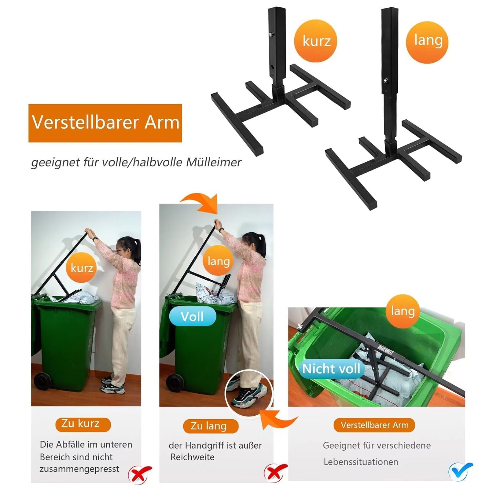 Compactador manual portátil de basura sin contacto, herramienta de reciclaje al aire libre con mango ajustable para cocina, jardín y restaurante, solución eficiente de gestión de residuos
