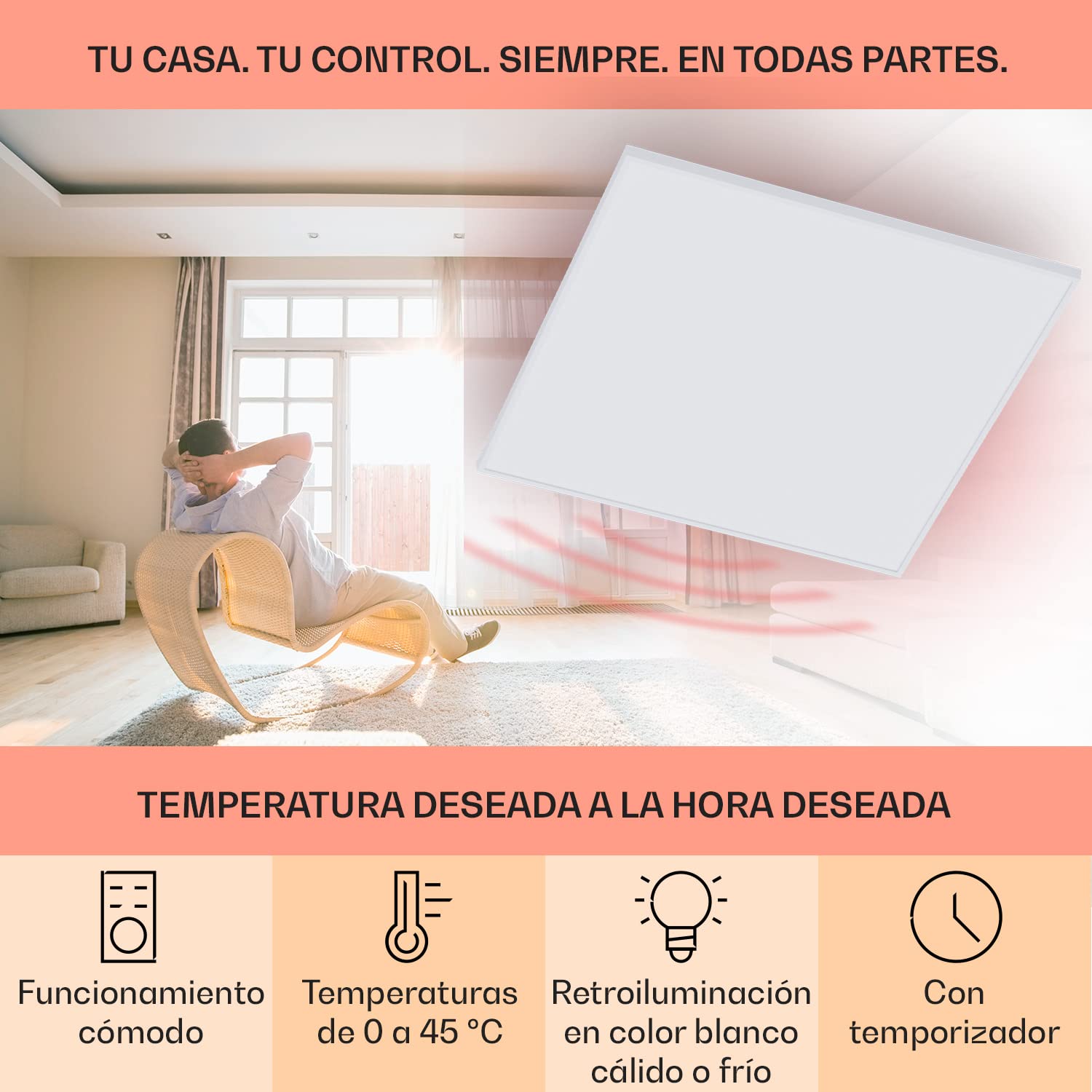 Klarstein Radiador Electrico Bajo Consumo con Panel de Infrarrojos, 350W para Casa, Estufa Portátil Mando a Distancia, Detección Ventanas Abiertas, Calefactor Baño con Termostato Techo y Pared, IP44