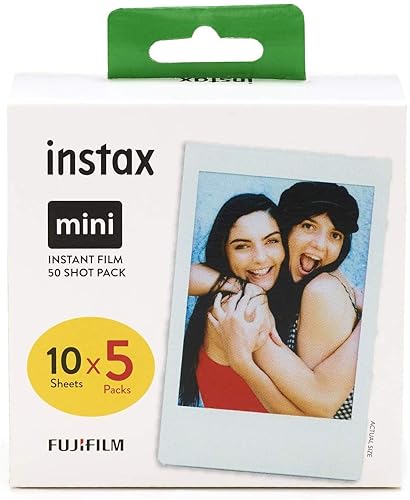 instax mini instant film 50 shot pack, white border, suitable for all instax mini cameras and printers - mini - 50 shot, White border