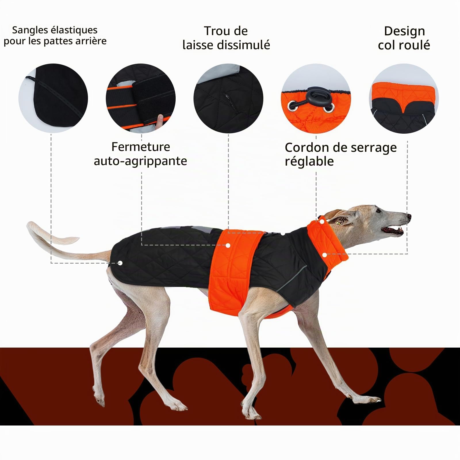 Manteau Levrier Imperméable, Manteau de Chien Grande Veste Chaude Chien Vêtement d'hiver Levrier Pull à Coupe-Vent pour Chiens