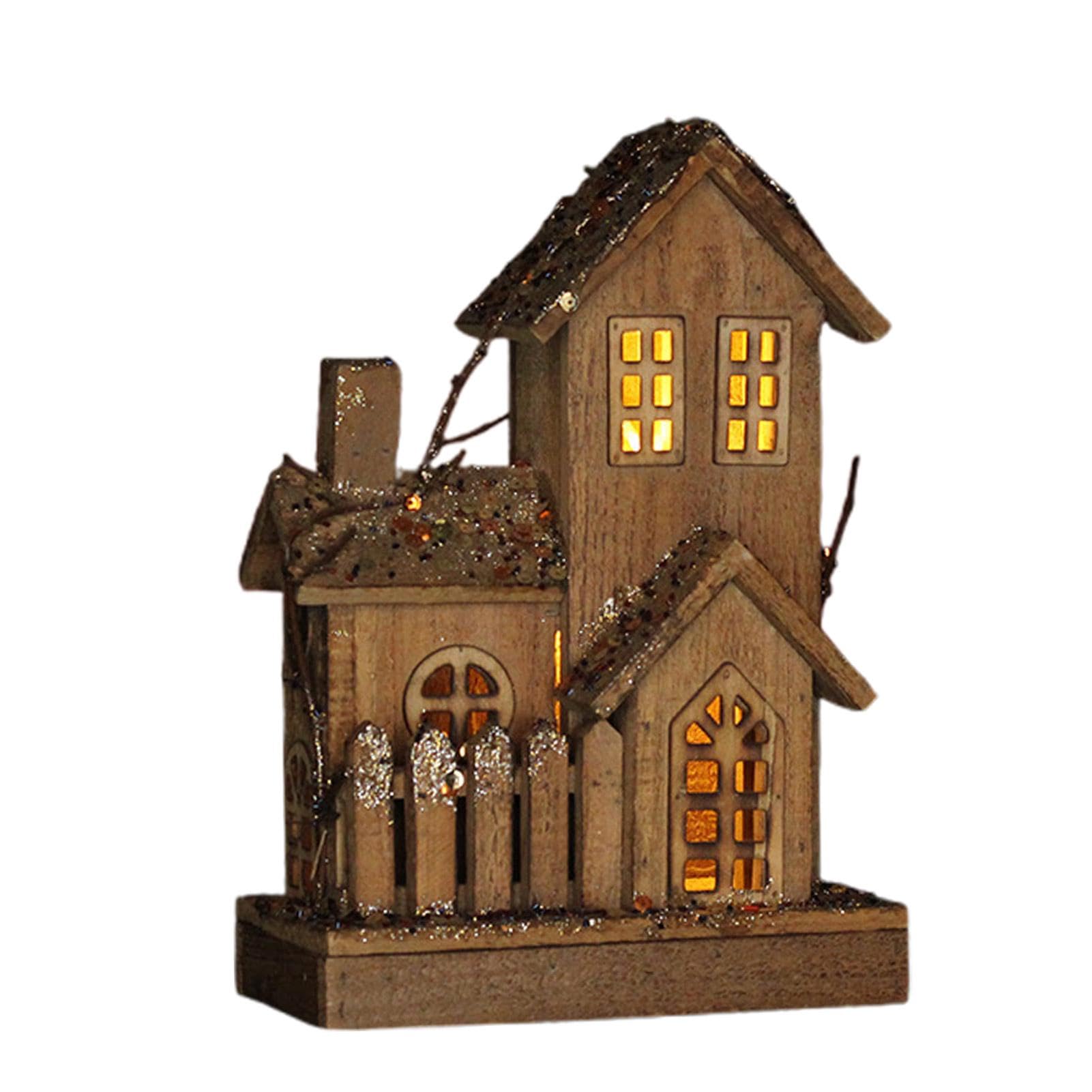 Statuetta della casa del villaggio di Natale, decorazione della casa di | Natale in legno - Statua della casa della figura illuminata in miniatura di Natale | fotografici ornamentali per la