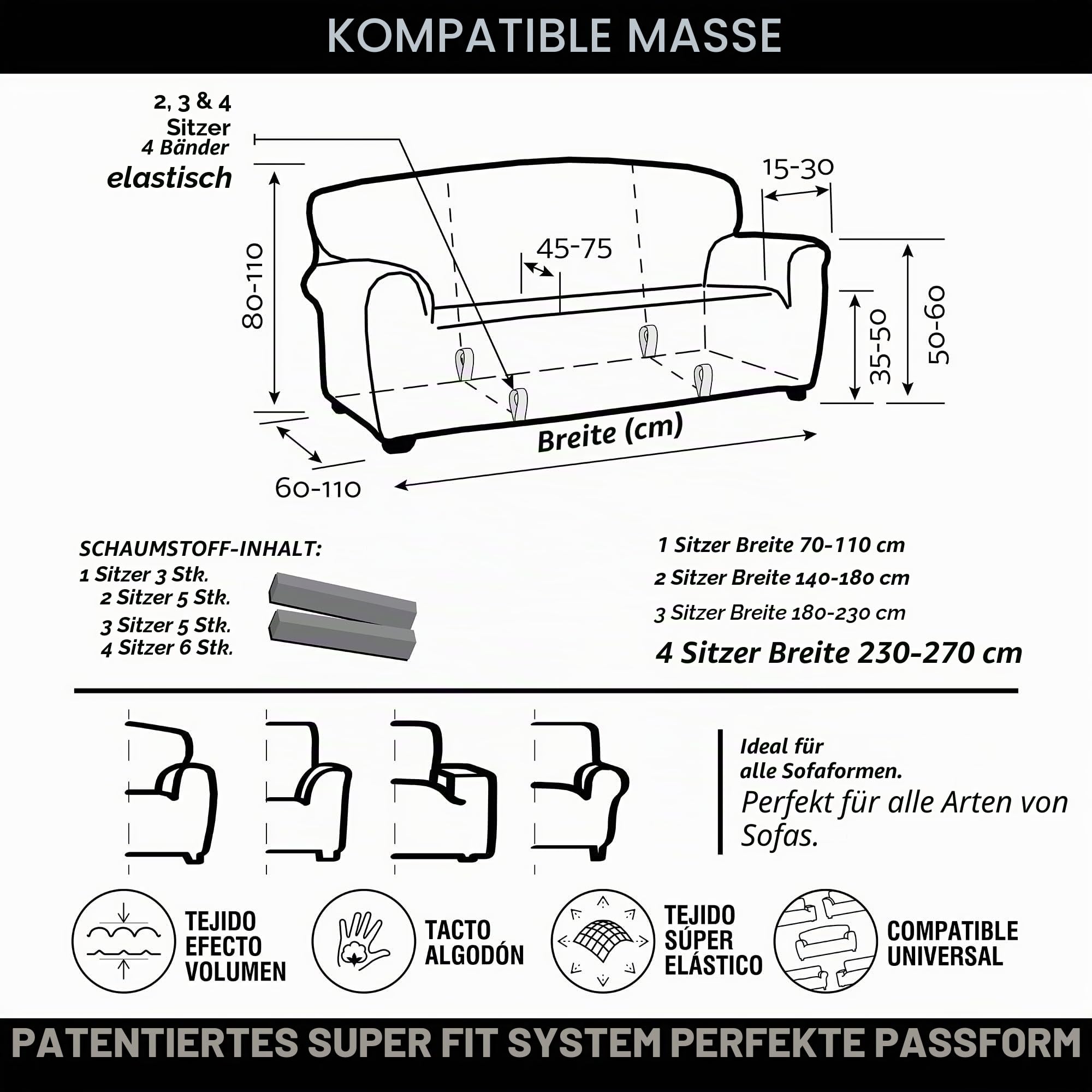 FAVERTI® Super elastischer Sofabezug für 3-Sitzer von 180 bis 230 cm | Modell Novele | Leinen | Universalbezug, ideal für Jede Form von Sofas, hochwertiger Jacquard-Stoff, Baumwollgefühl