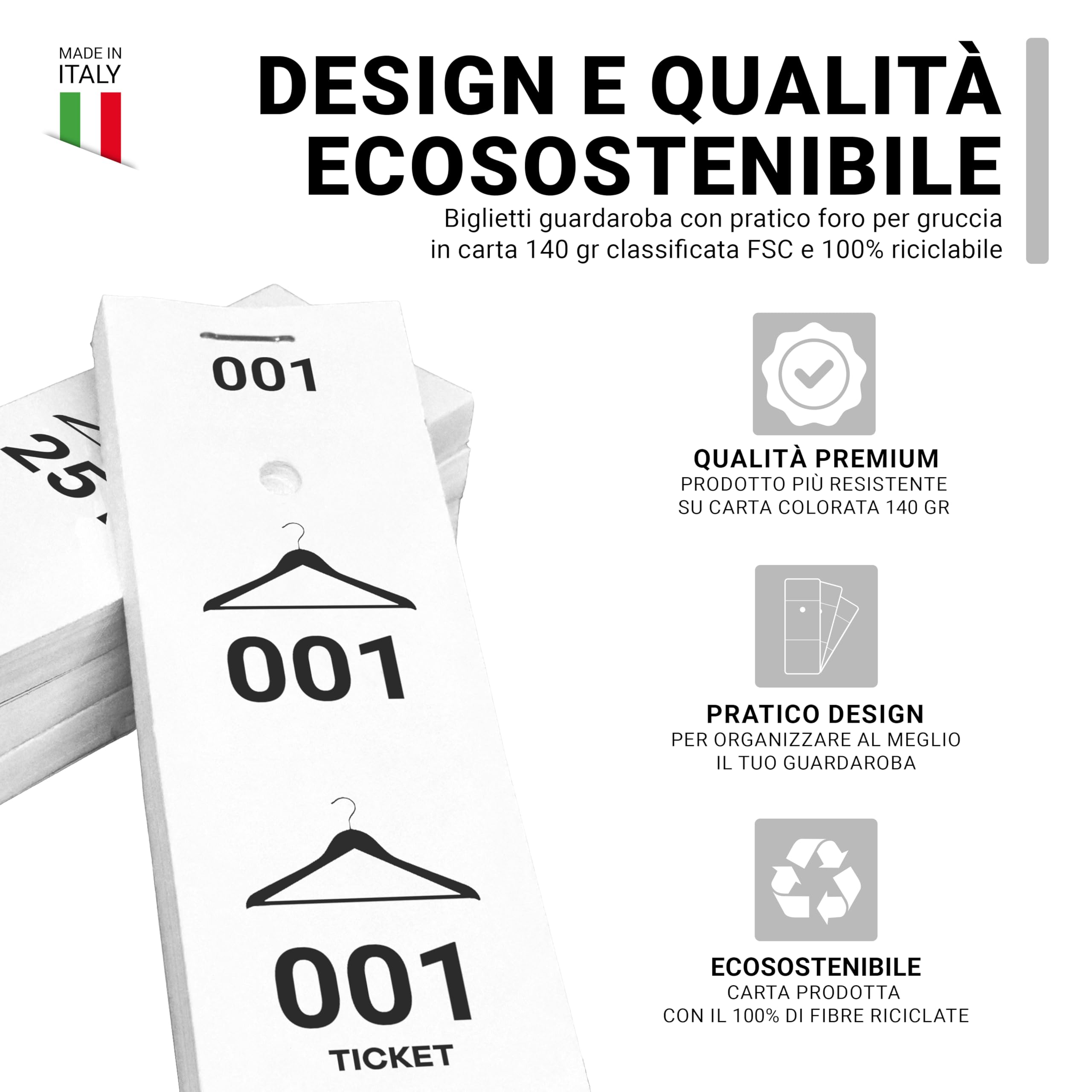 Biglietti Guardaroba Numerati 12x4.5 Carta 140g Bianco 1000
