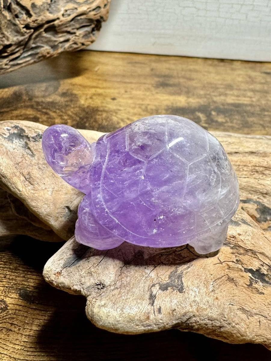 Amazon.co.jp: 美しい虹入り アメジスト 亀ちゃん ホヌ 天然石 原石  