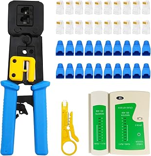 Zhuge RJ45 Pass Through Crimp Tool Cat5 Cat5e Cat6 Crimping Tool, Ethernet Tool RJ45/RJ11 Regular And End Pass Through Connectors, Cable Tester, 100PCS Cat5 Pass Through Connectors, 100PCS Boots