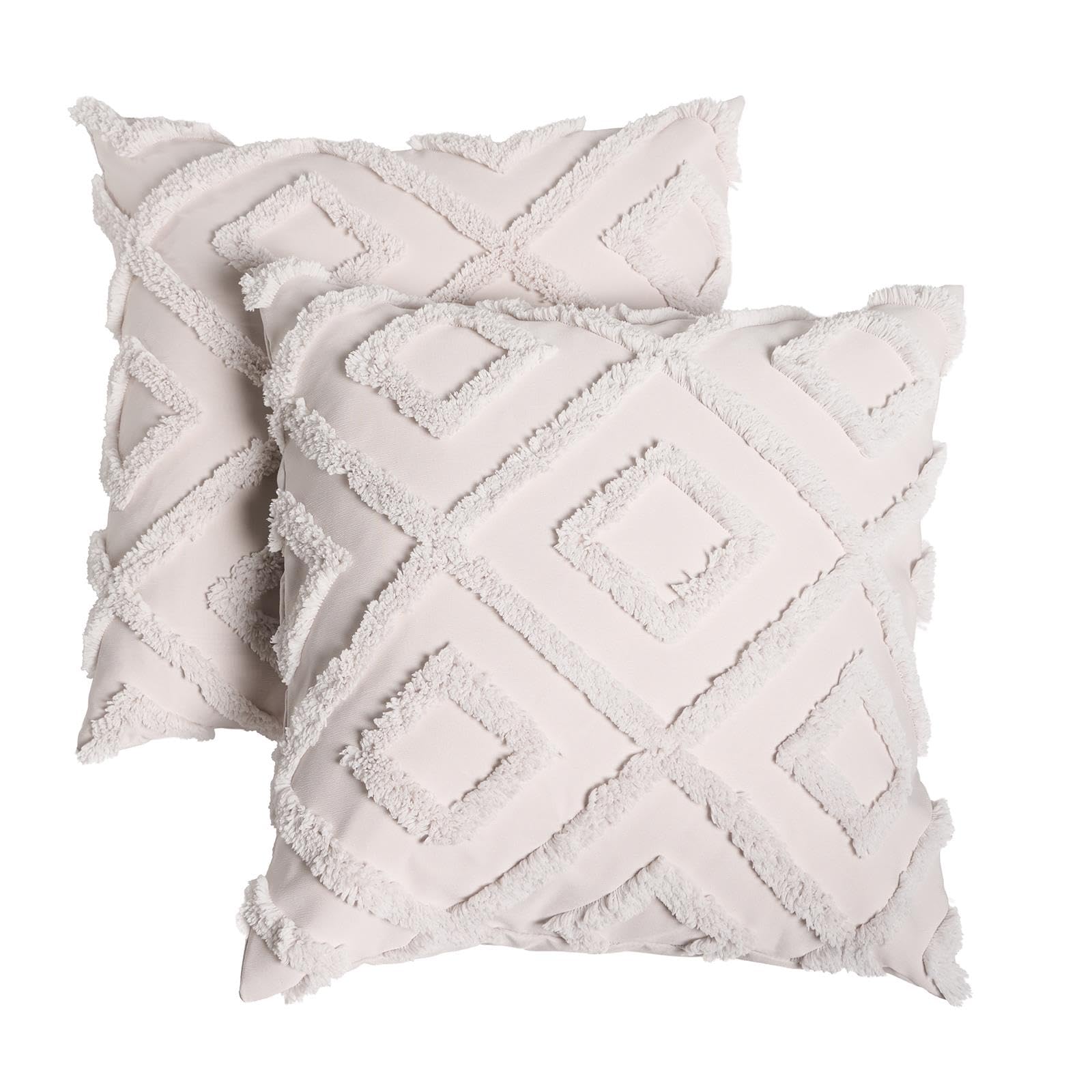 Ohs Women's Stone - Geo Tufted Geometric Cushion Covers 45 X 45 Set Of 2, Super Soft Comfy Decorative Square Throw Pillow Cover With Invisible Zipper Sofa Cushion Covers Home Decor For Bedroom Living Room, Stone