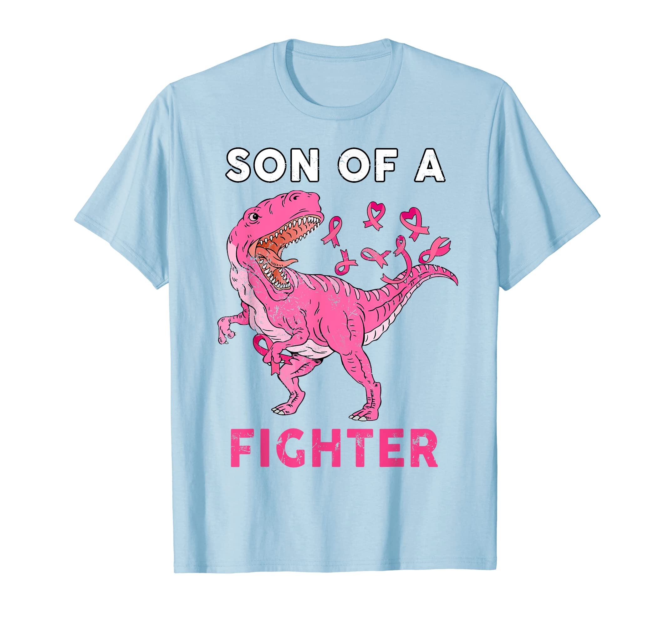 T-shirt Bébé Garçon Sensibilisation Cancer Du Sein - Motif Dinosaure Rose Et Ruban - Octobre Rose - Coton Léger