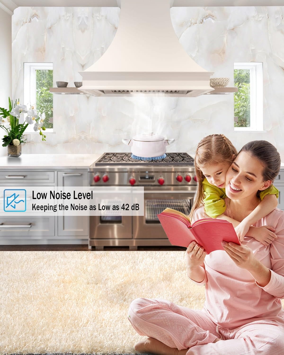 42 Inch Range Hood Insert, 970 CFM Insert Range Hood, with Remote, 4-Speed Gesture Sensing Range Hood Insert, Touch Control Vent Hood Insert, Stainless Steel Hood Range Insert, EK22-42-1