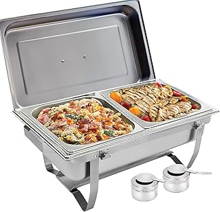 Foldable Frame Stainless Steel Chafing Dish Buffet Set, 8 Quart, Silver