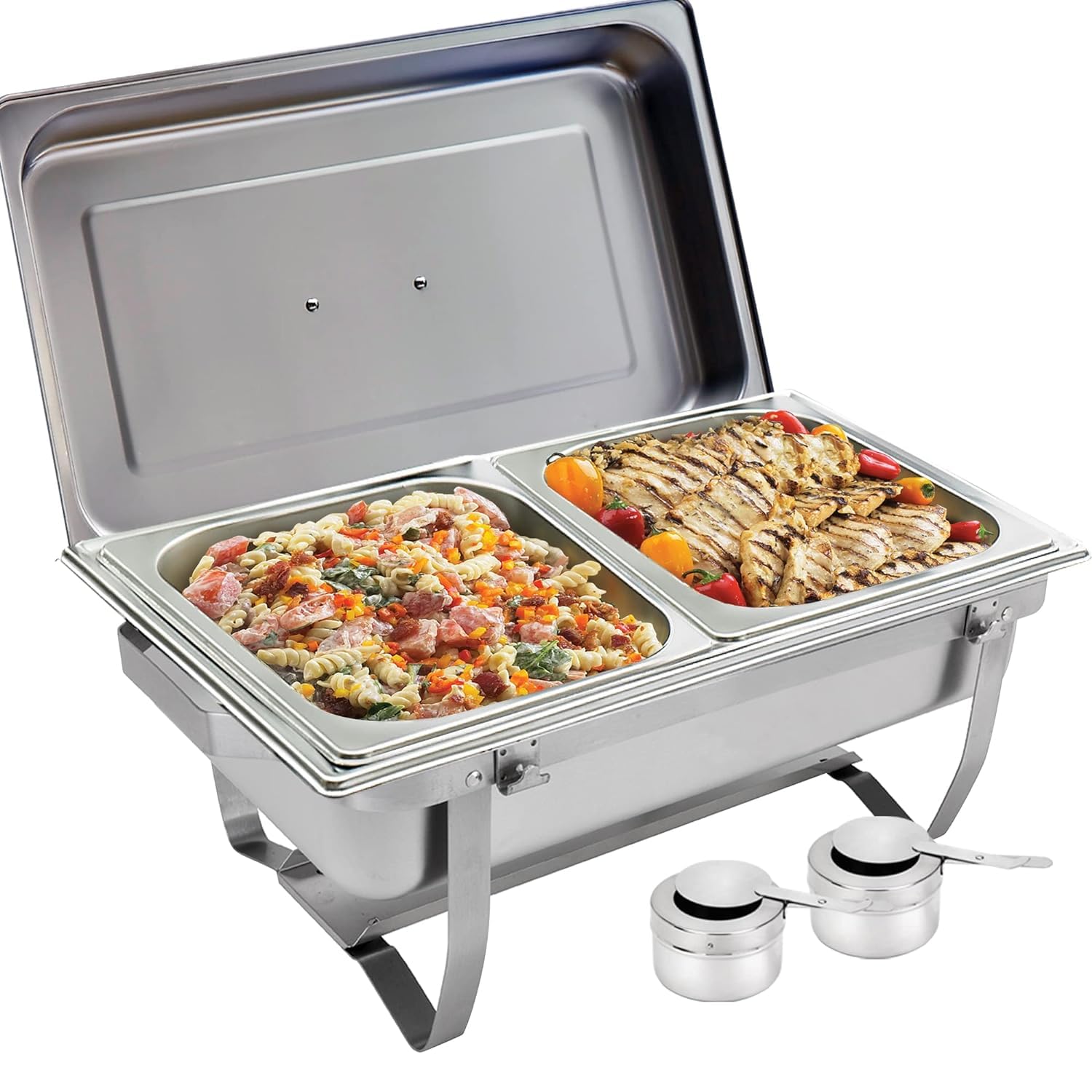 Foldable Frame Stainless Steel Chafing Dish Buffet Set, 8 Quart, Silver