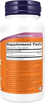 Now Supplements, Alpha GPC 600 mg with Bioavailable Source of Choline, 60 Veg Capsules