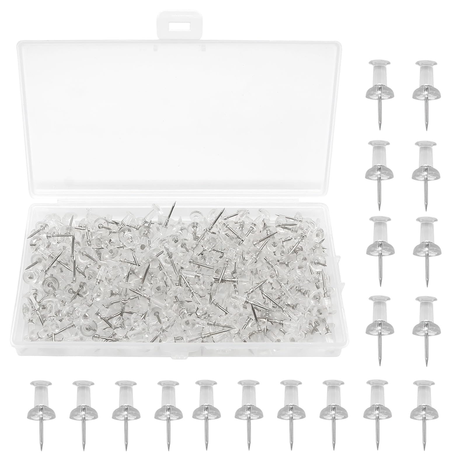 200 PCS Clear Push Pins, Notice Board Pins, Steel Point, Drawing Attachment Elements Thumbtacks with Storage Box, Steel Point, Suitable for Walls Notice Board, Cork Panel, Wall Hangings, Map Mark