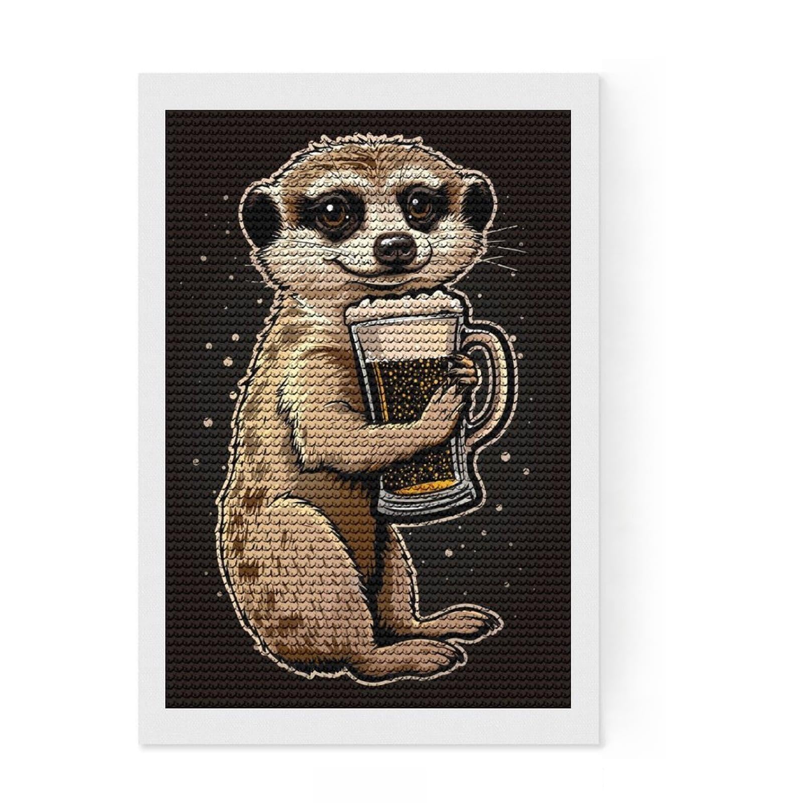 Junmoney Meerkat Beer Diamond Painting Kit 8"x12", Modern Decor, Living Room Decor, Round Gems, DIY Craft, Festive Home Decor
