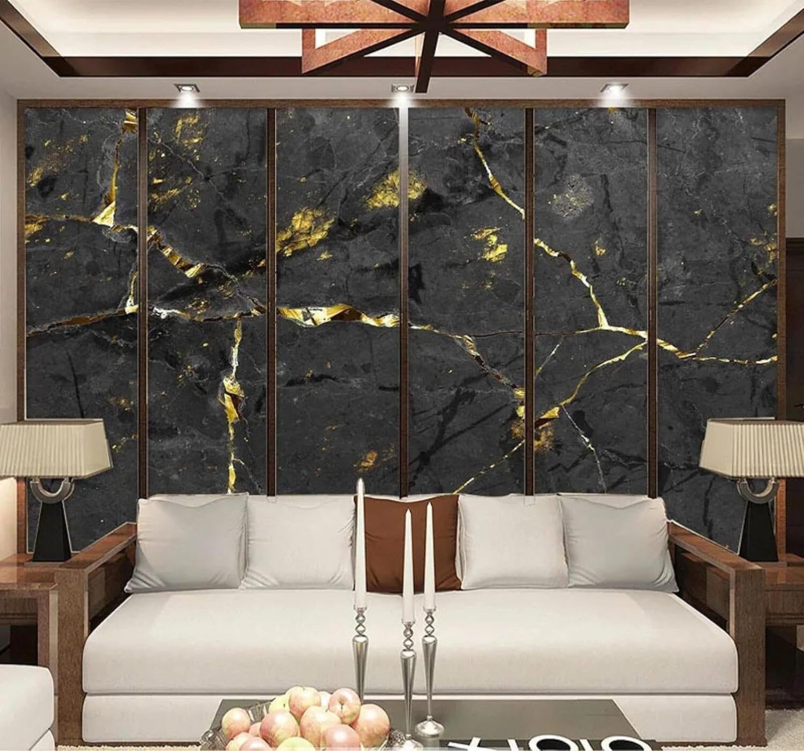 Tzxztt Luxury Creative Black and Gold Marble Effect Pattern Modern 3D Wallpaper Premium Textured Silk Neutral Tones Material Ideal for Living Room Bedroom-430cm×300cm