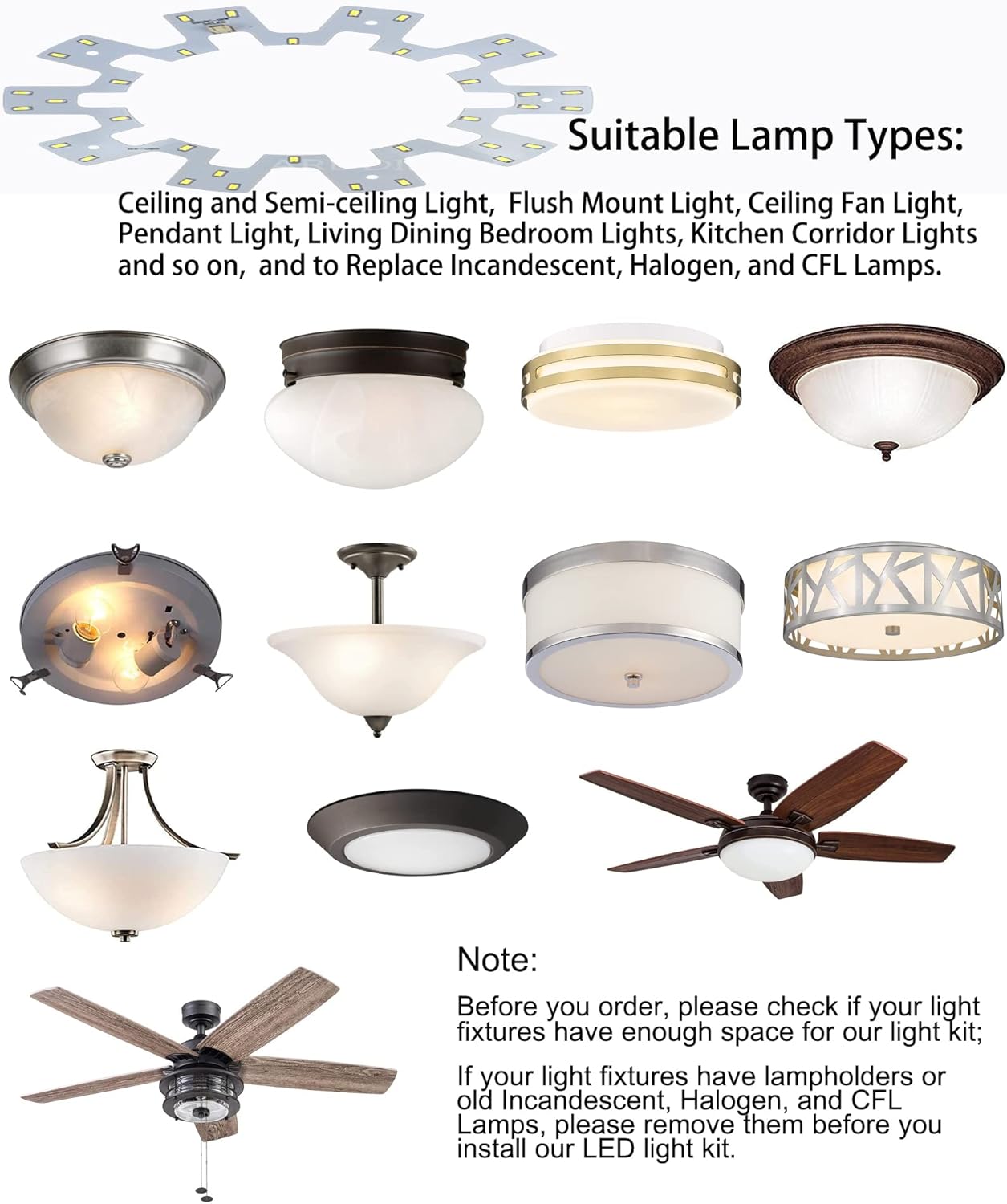 18W 3 Color Temperature LED Flush Mount Ceiling Fan Light Kit Replacement LED Light Board Panel,Retrofit LED Light Engine