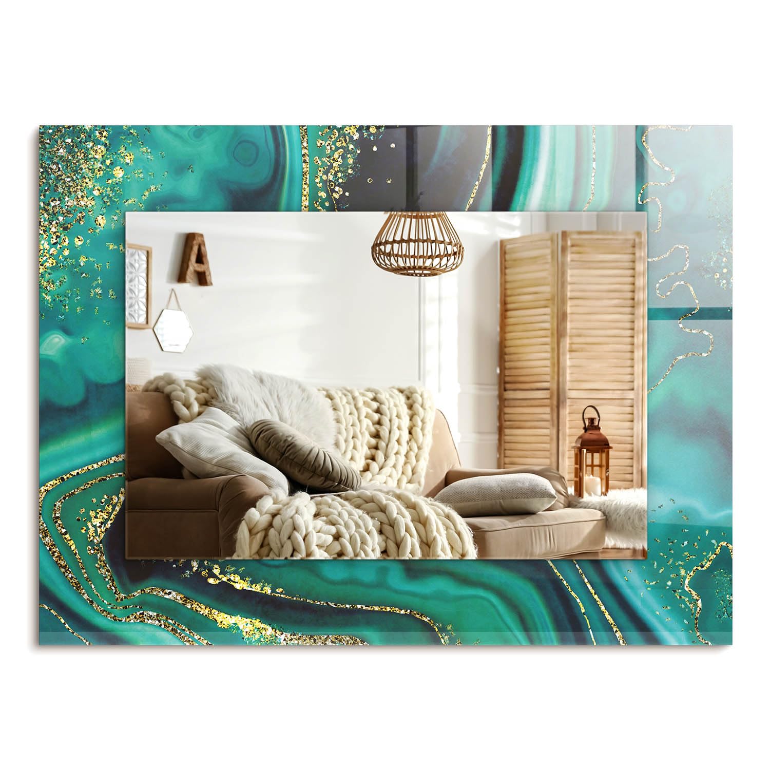 Miroir rectangulaire suspendu 80x60 cm pour agrandir un salon moderne