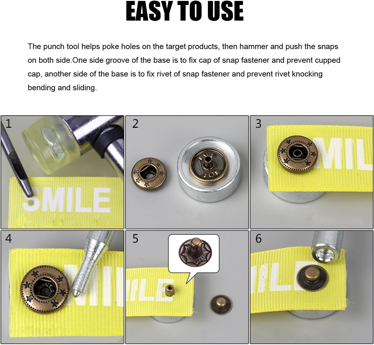 Seloky 120 Set 4 Colors Snap Fasteners Leather Snaps Button Kit Press Studs with 4 Pieces Fixing Tools, 12.5 mm in Diameter