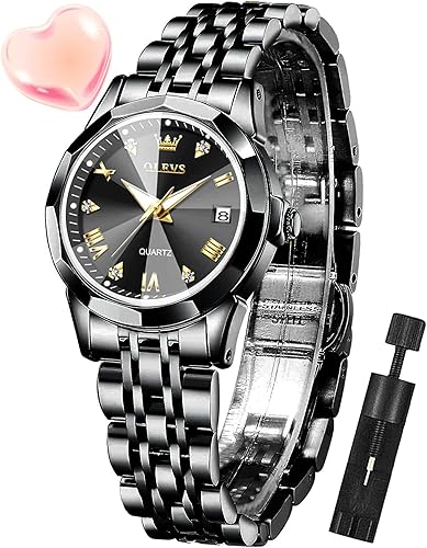 Miniatura 7 de OLEVS Reloj de plata para mujer reloj analógico de cuarzo con diamantes de moda elegante reloj de acero inoxidable dos tonos fecha de día