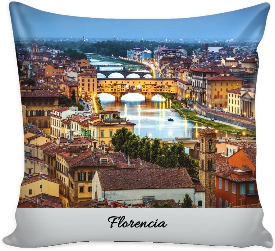 Florence II Italy Throw Pillow Cover with Insert - Decorative Scenic Charming Italian City Personalized Décor - Square Cushion is Ideal for Chair, Couch, Bed, Sofa, Living Room, Bedroom