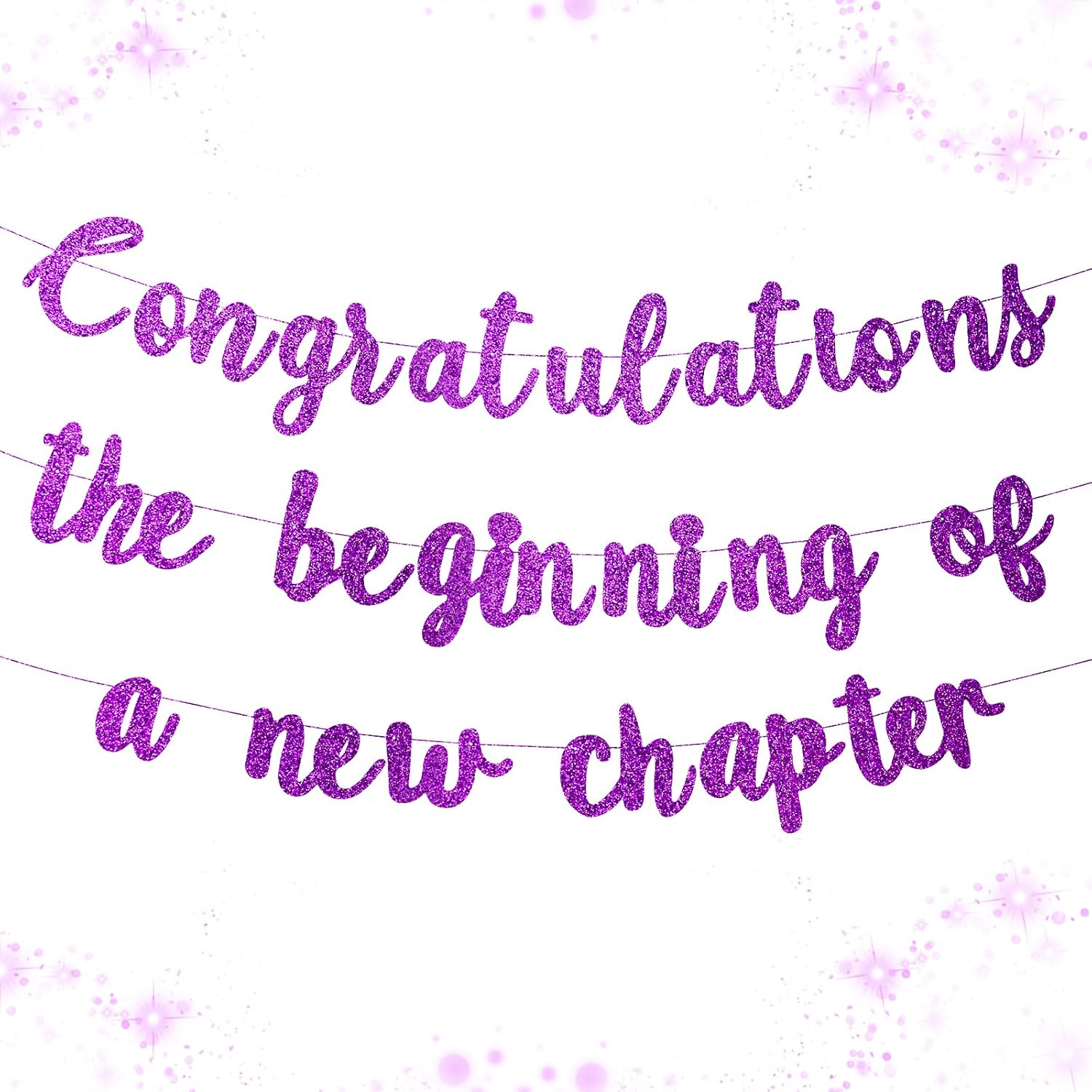 Pre-Strung Congratulations Banner New Chapter & Journey Hanging Garland Glitter Party Decorations for Retirement, Graduation 2026, New Job Promotion, Going Away, Divorce & Moving Away Decor Purple