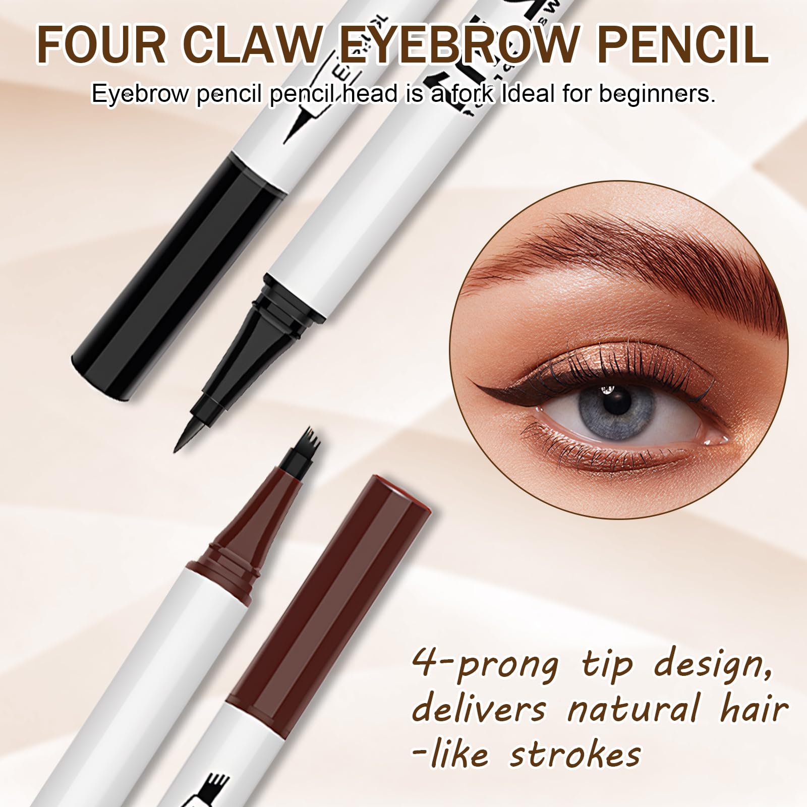 Set di 5 matite per sopracciglia impermeabili, resistenti alle sbavature, 2 in 1, design a doppia estremità, 4D, microblading, punta a 4 punte, eyeliner preciso, sopracciglia definite, 5 colori